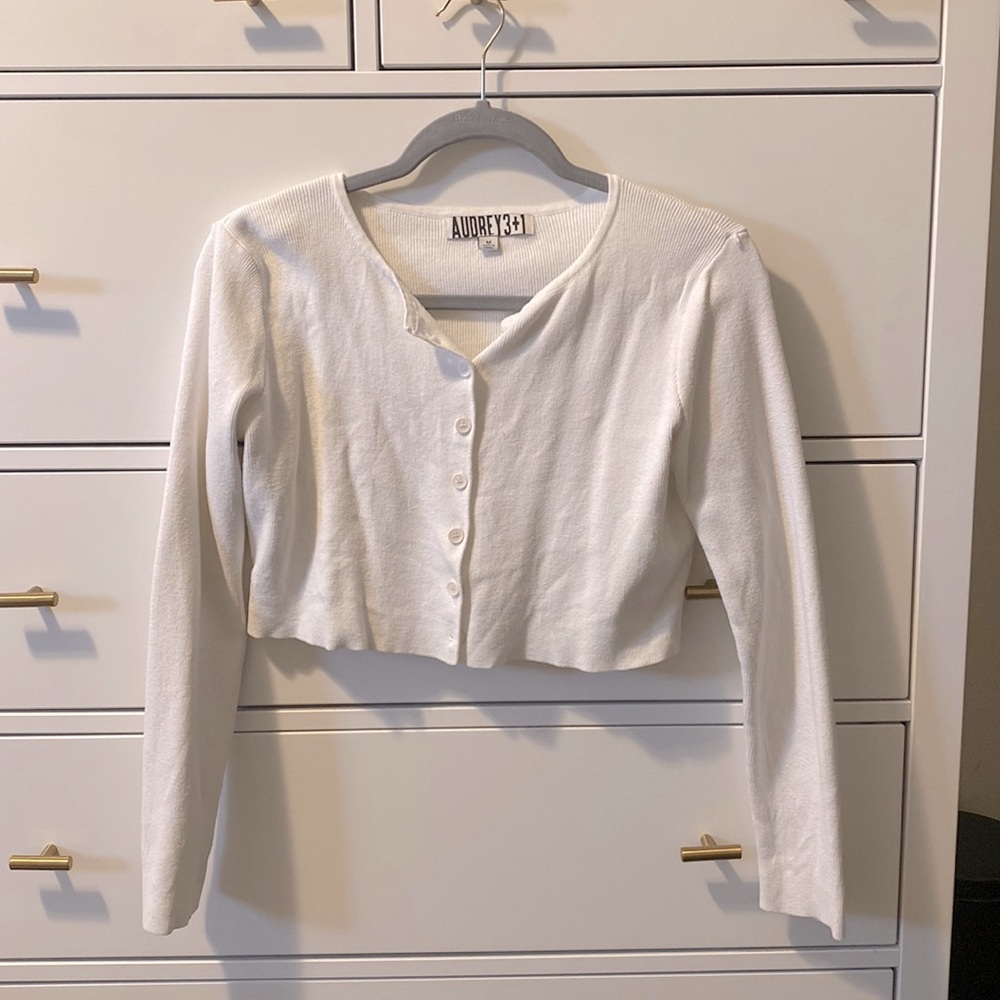 White Cropped Cardigan Top
